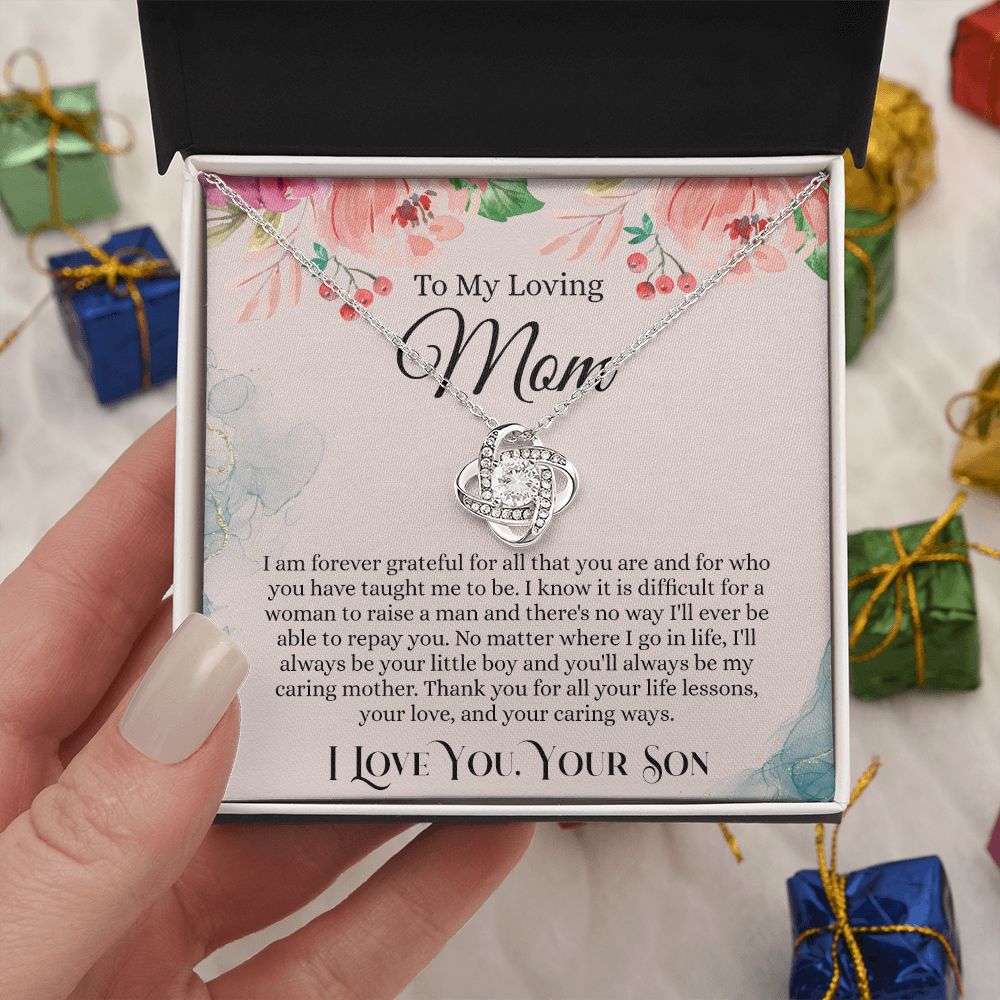 Loving Mom Gift Necklace, Mother's Day Necklace Gift For Mom, To My Loving Mom Love Knot Necklace Gift for Mom, Gift Anniversary Mother And Son Gift Pendant, Jewelry Gift For Women, Mom From Son Love Knot Necklace 6323