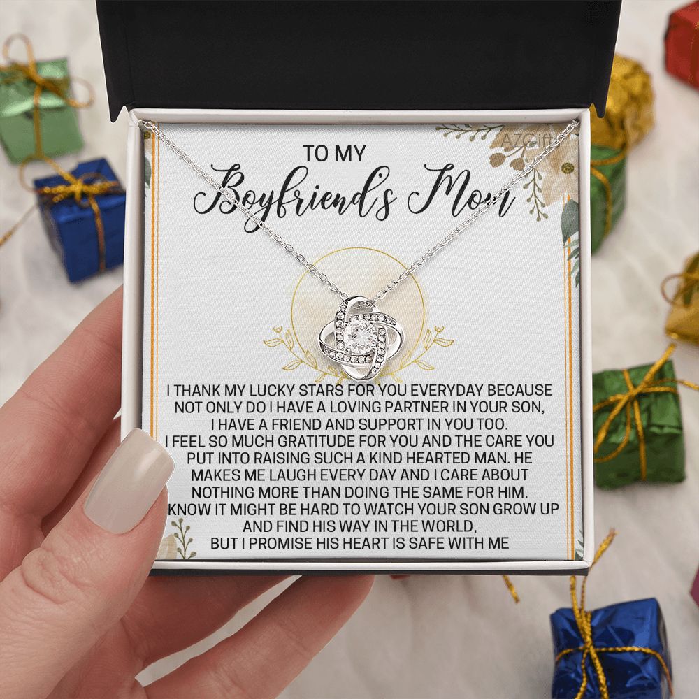 To My Boyfriend's Mom Necklace Love Knot Pendant Jewelry Gift For Boyfriend's Mom On Mothers Day Birthday Present Jewelry Gift Box For Boyfriend's Mom Gift Personalized Custom Necklace For Women