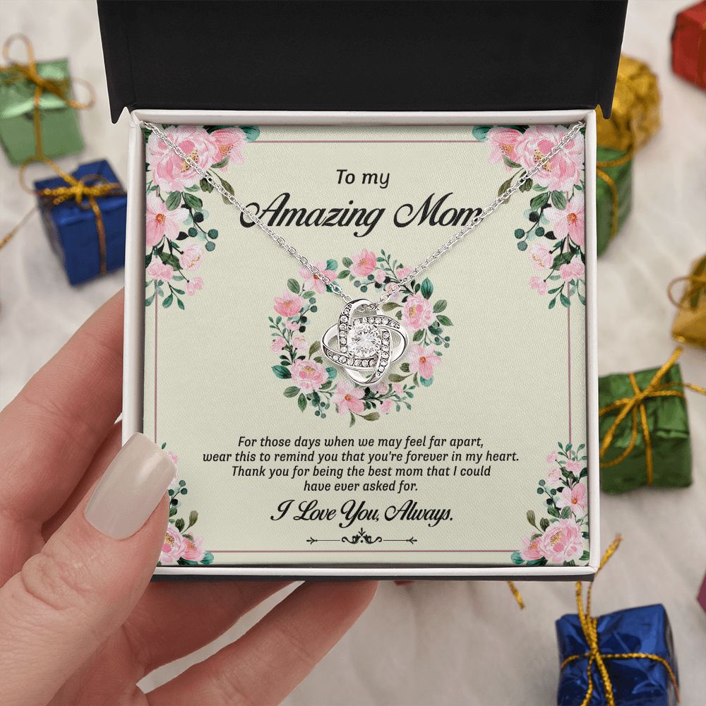 Amazing Mom Necklace, To My Mom Necklace From Daughter Forever In My Heart Necklace Gift For Mom On Birthday Gift Anniversary Mother's Day Necklace Gift Jewelry Gift For Women, Mom Gift Pendant Love Knot Necklace 6323