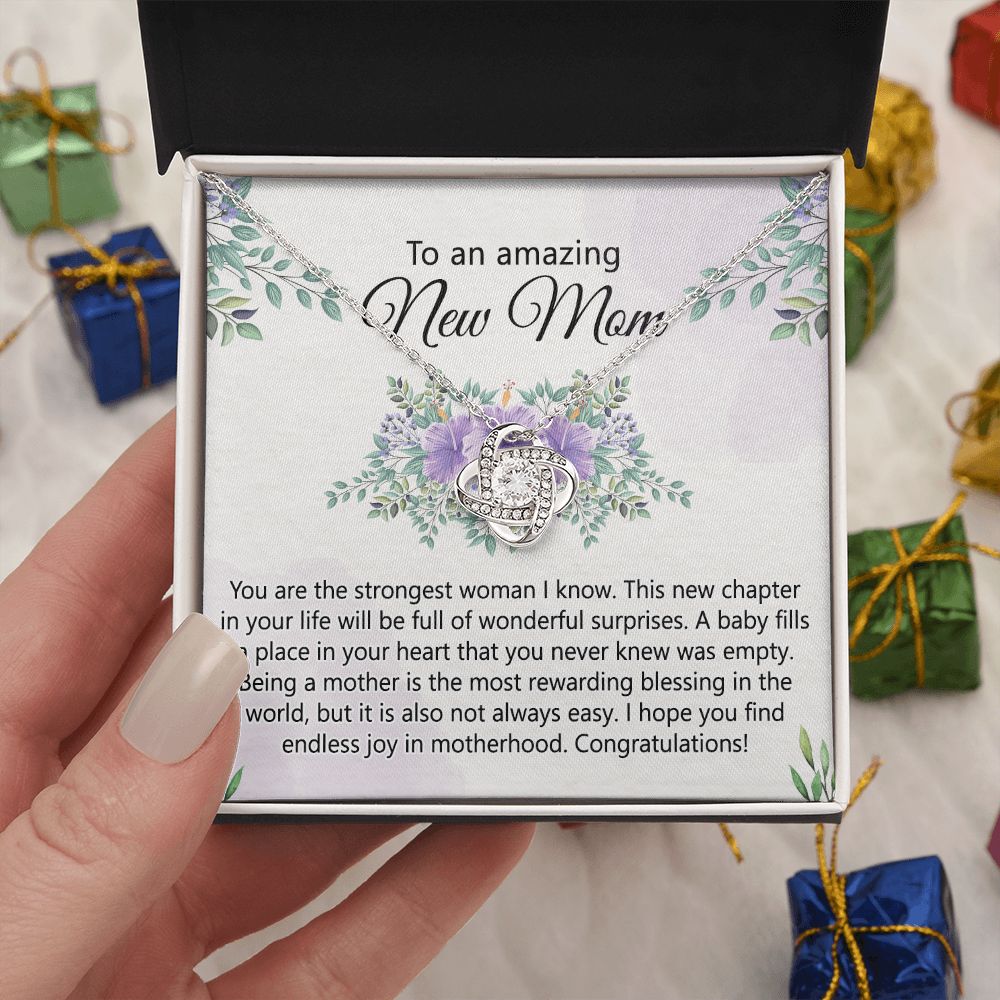 To An Amazing New Mom Necklace From Daughter, Mother's Day Necklace, First Mother's Day Jewelry Gift For Mom To Daughter Gift Mother's Day Love Knot Necklace Gift for Mom, New Mom Jewelry for Mom