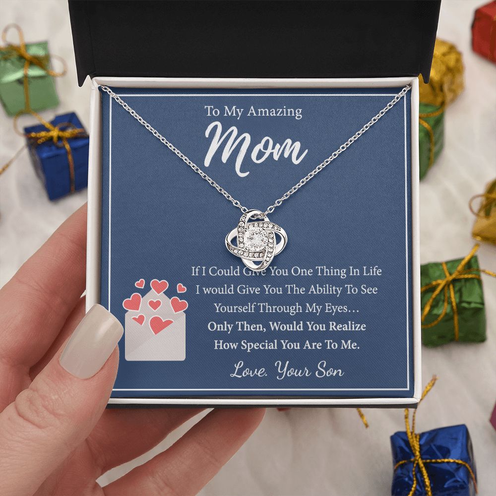 Mom And Son Necklace, To My Amazing Mom Necklace From Son, Necklace Gift On Birthday Gift Anniversary Mother's Day Necklace Gift For Mom Love Knot Necklace From Son, Jewelry Gift For Women, Mother Love Knot Necklace 6323