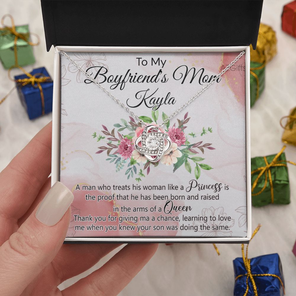 To My Boyfriend's Mom Necklace With Message Card Box, Boyfriends Mom Gift Necklace For Boyfriends Mom Mother Gift For Boyfriend's Mom, Boyfriend's Mom Gift, To My Boyfriends Mom Love Knot Necklace