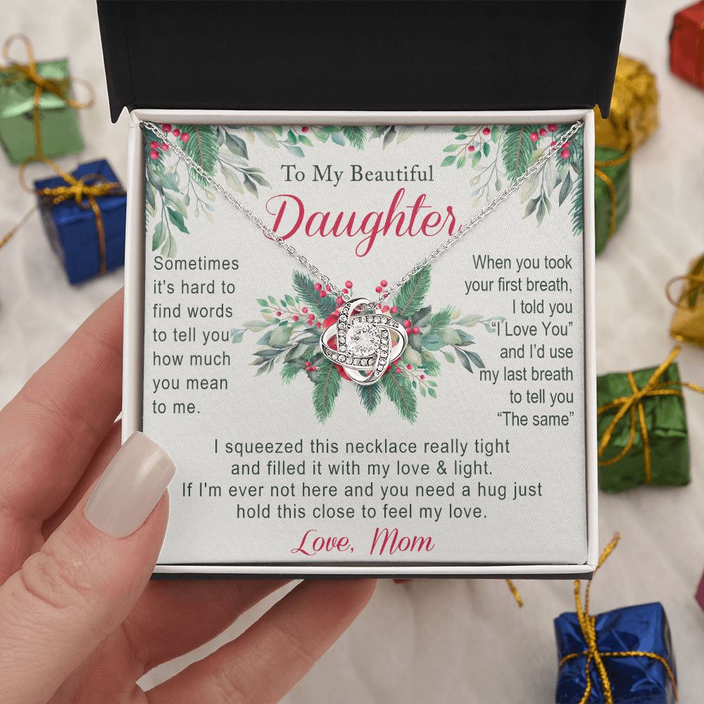 To My Daughter Two Hearts Necklace from Mom for Daughter Present for Daughter Christmas Day Gift Christmas Necklace Pendant Jewelry for Daughter Christmas Card
