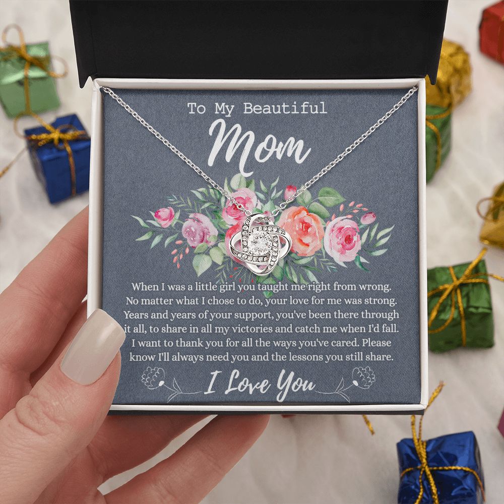 To My Beautiful Mom Necklace, Beautiful Mom Gift Love Knot Necklace, Birthday Gift Necklace For Mom, Mothers Day Necklace Gift For Mother Beautiful Mom Gift Necklace Love Knot Pendant Gift For Mom