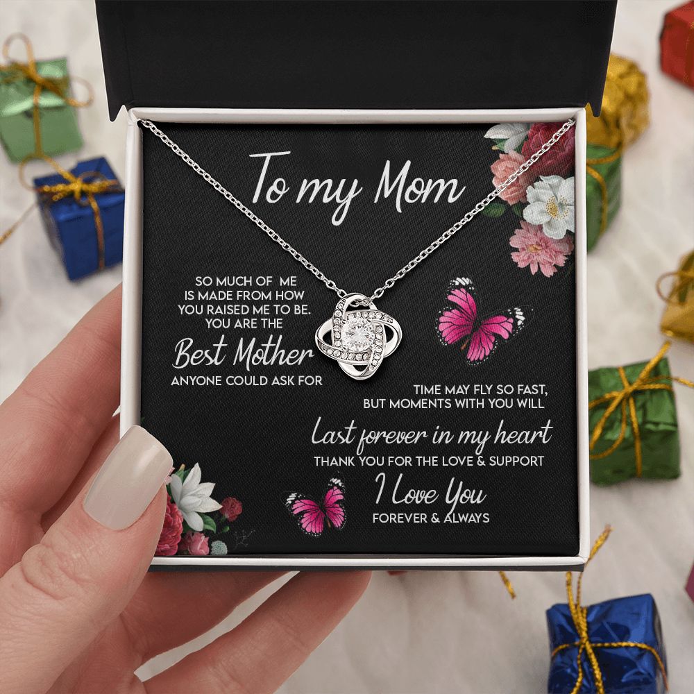 Mom Gift Necklace, To My Mom Necklace From Daughter, Love Knot Necklace Gift For Mom, Happy Mother's Day Necklace Gift Forever And Always Pendant Gift For Mom, Jewelry Gift For Women, Mom Butterfly Love Knot Necklace 6323