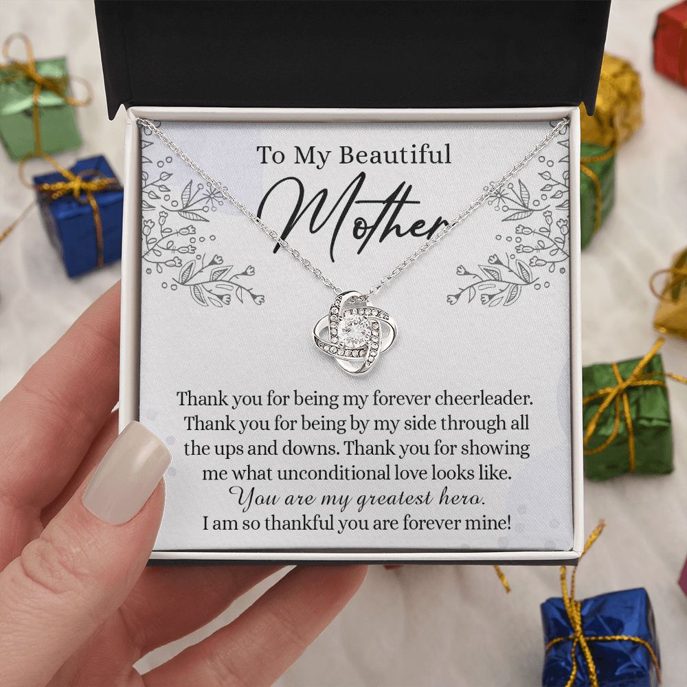 Beautiful Mother Necklace, Necklace Gift for Mom Thank You Mom Necklace Sentimental Gifts Necklace for Mom from Daughter, To My Beautiful Mother Love Knot Necklace Mothers Day from Daughter Love Knot Necklace 6323