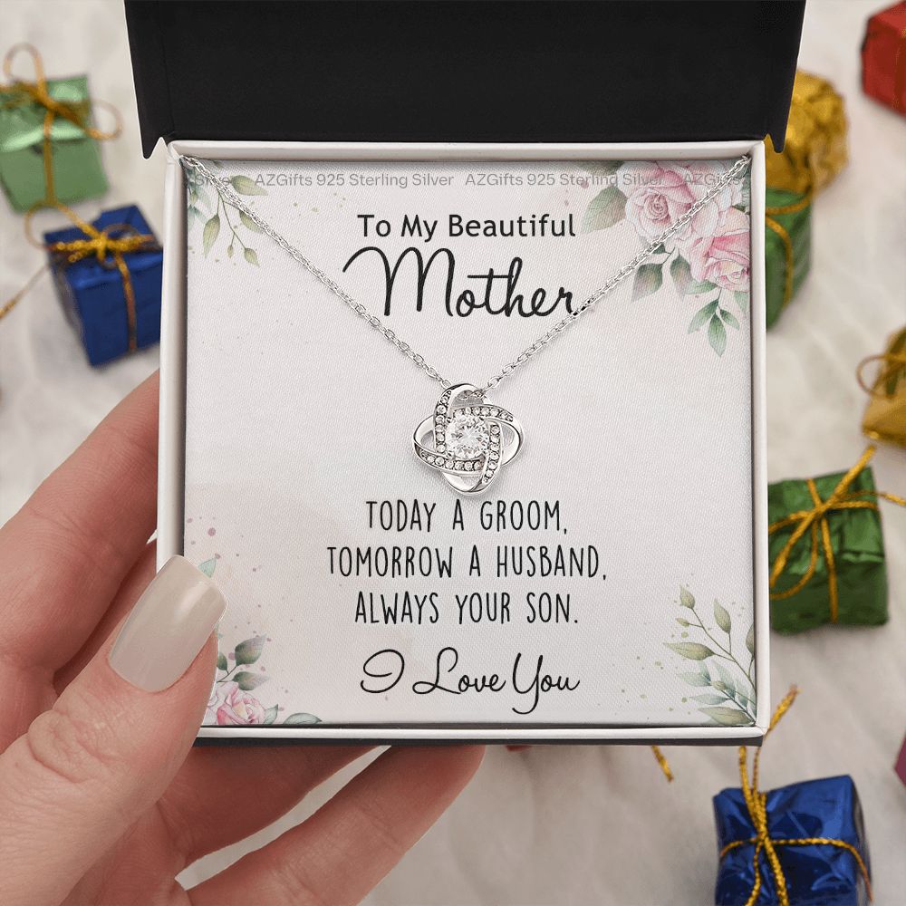 To My Beautiful Mother Gift Necklace, The Love Knot Necklace Gift For Mother, Bonus Mom Gift Necklace, Beautiful Mom Gift Necklace From Son, Love Always Your Son Necklace Gift For Mother, Mom Gift Necklace