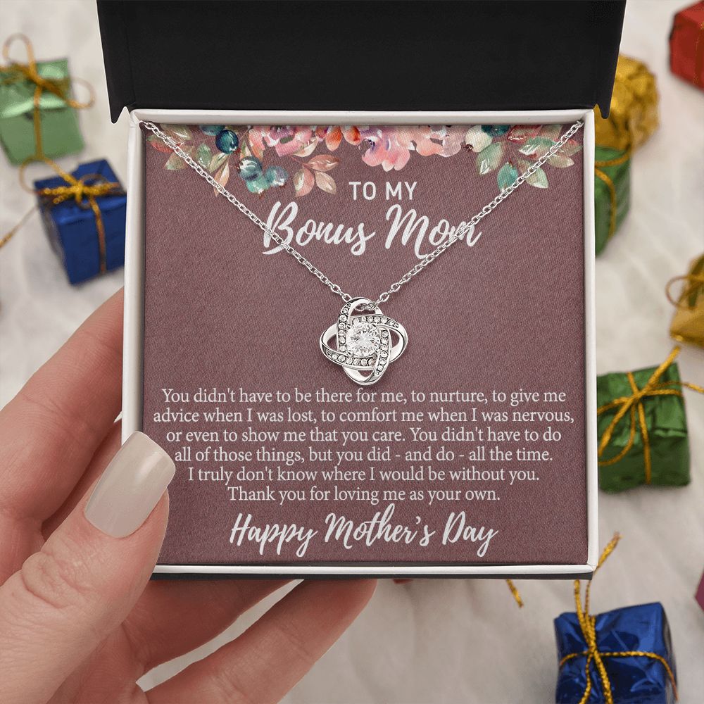 Bonus Mom Gift Necklace, To My Bonus Mom Love Knot Necklace Gift For Mom, Mother And Daughter Necklace Gift For Mom, Happy Mother's Day Necklace, Bonus Mother Gift Necklace Jewelry Gift For Women Love Knot Necklace 6323