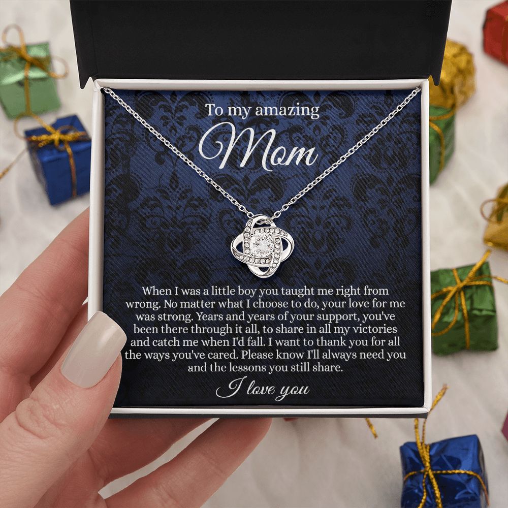 Gift Necklace for Mom, To My Amazing Mom Love Knot Necklace Card And Box, Mother’s Day Necklace Gift For Mom From Daughter, Son, Thank You Mom Gift Necklae Custom Jewelry Necklace For Mom I Love You Love Knot Necklace 6323