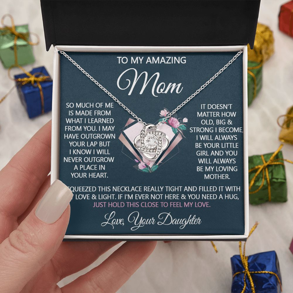 Mother And Daughter Necklace, To My Amazing Mom Love Knot Necklace Gift For Mom, Your Daughter Necklace Gift For Mom, Jewelry Gift For Women, Bonus Mom Gift Necklace Daughter To Mom Pendant Love Knot Necklace 6323