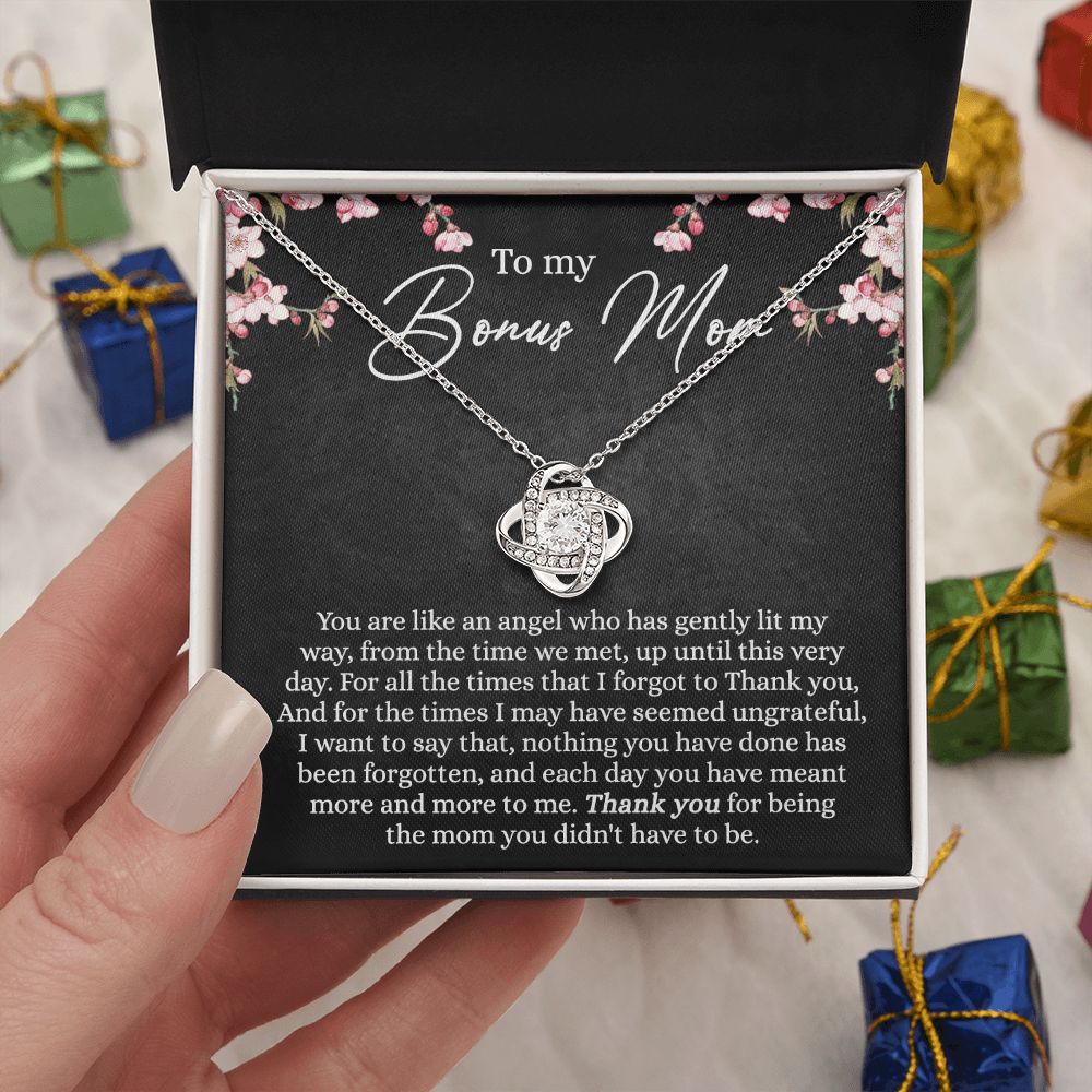 Bonus Mom Gift Necklace, To My Bonus Mom Love Knot Necklace Gift For Mom, Mother And Daughter Necklace Gift For Mom, Thank You For Being Necklace, Bonus Mother Gift Necklace Jewelry Gift For Women Love Knot Necklace 6323