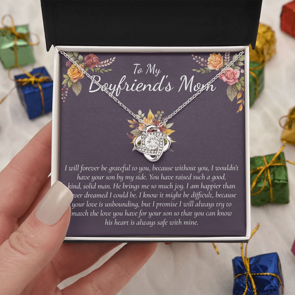 To My Boyfriends Mom Necklace, Gifts for Boyfriend's Mom Necklace, Thank You Gift Necklace For Boyfriend's Mom, Gifts My Boyfriends Mom Love Knot Necklace From Man Boyfriends Mom Christmas Necklace