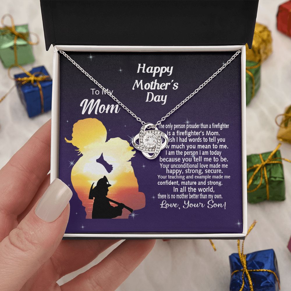 Firefighter's Mom Gift Necklace, Happy Mother's Day Necklace Gift For Mom, To My Mom Love Knot Necklace From Son Firefighter Necklace Gift For Mom Mother And Son Gift Necklace Jewelry Gift For Women Love Knot Necklace 6323