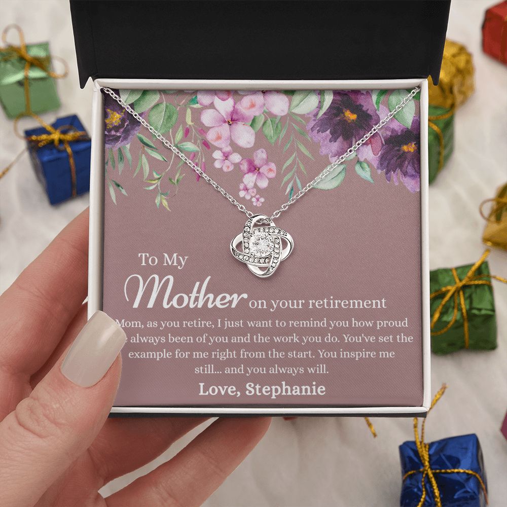 To My Mother Love Knot Necklace, Mom Retirement Gift Necklace, Happy Retirement Gift, Best Retirement Gift For Mom, Gift Necklace For Retiring Mother, Necklace Gift for Mom Mother On Your Retirement Love Knot Necklace 6323