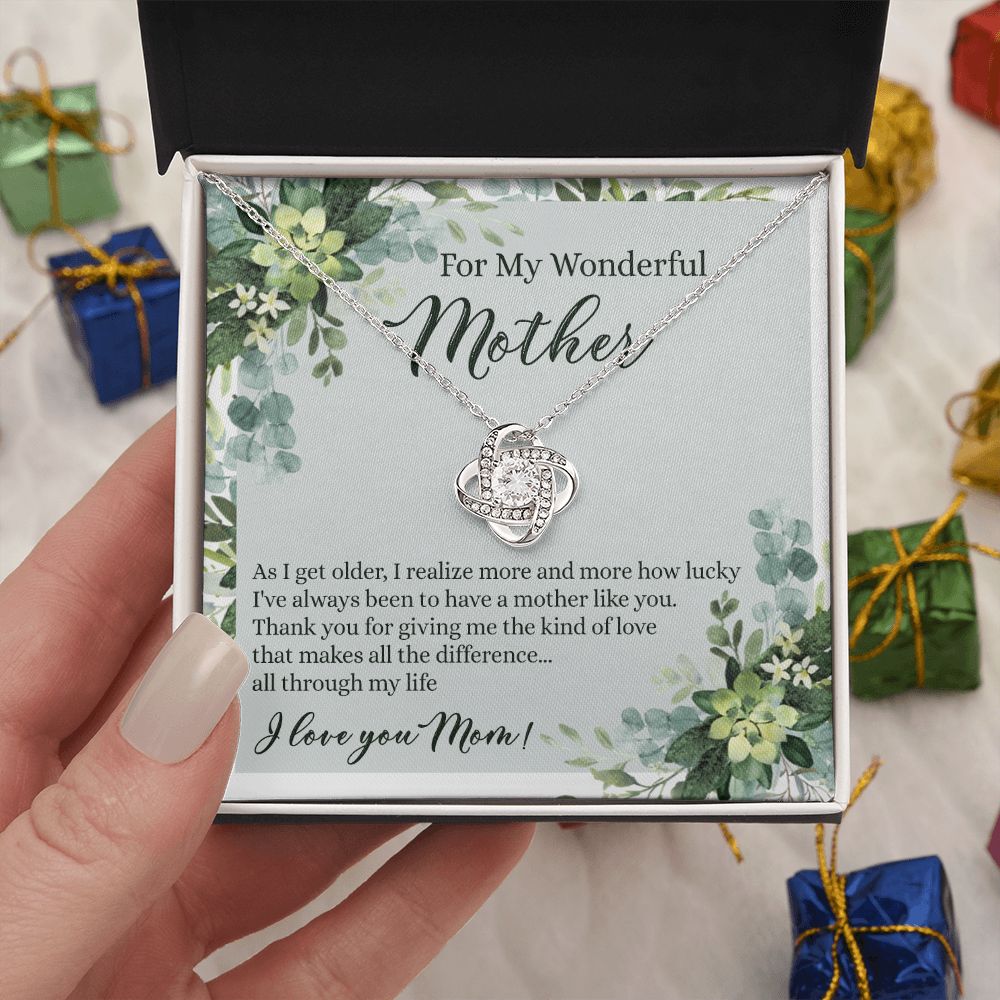 To My Wonderful Mother Love Knot Necklace With Message Card And Gift Box for Mom, Birthday Gift Necklace From Daughter, Mothers Day Necklace Gift for Mom, Thank You Gift Necklace Gift For Women Love Knot Necklace 6323