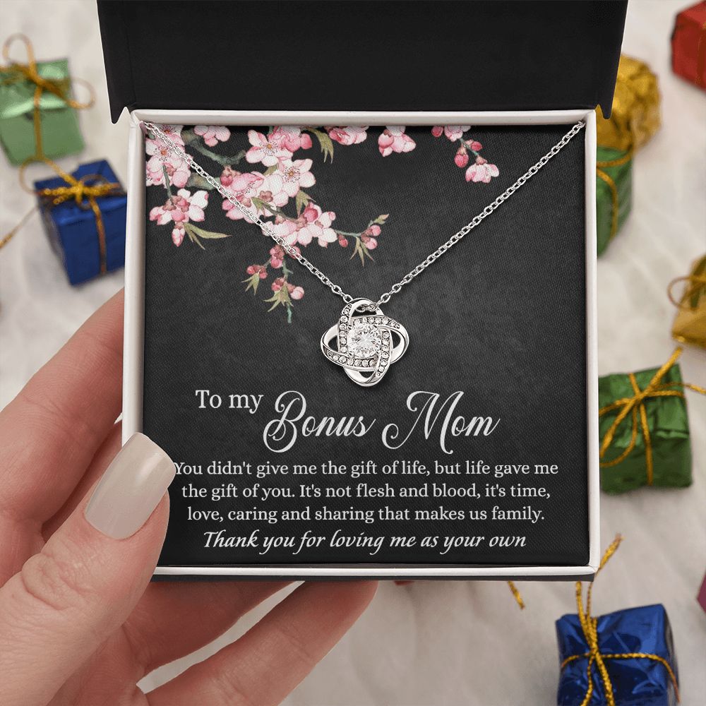 Bonus Mom Gift Necklace, To My Bonus Mom Love Knot Necklace Gift For Mom Mother And Daughter Necklace Gift For Mom, Flower Necklace Gift For Mom, Bonus Mother Gift Necklace Jewelry Gift For Women Love Knot Necklace 6323