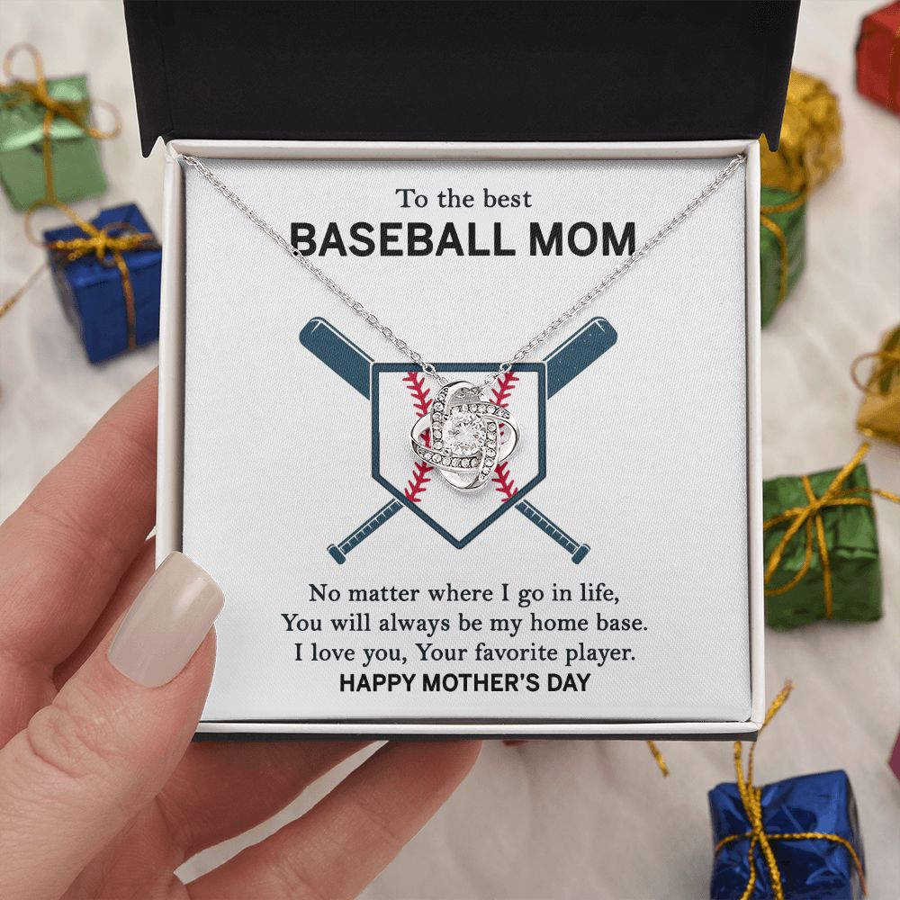 Baseball Mom Necklace, To The Best Baseball Mom Necklace From Son, Favorite player Necklace Gift For Mom, Happy Mother's Day Necklace Gift For Baseball Mom Love Knot Necklace Jewelry Gift For Women Love Knot Necklace 6323