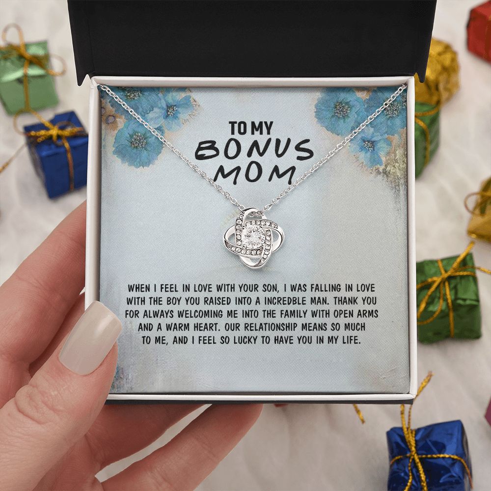 Bonus Mom Necklace, To My Bonus Mom Love Knot Necklace Gift From Son, Jewelry Gift For Women, Bonus Mom Gift Necklace, Mother And Son Necklace Gift For Mom On Birthday Gift Anniversary To Mother Love Knot Necklace 6323