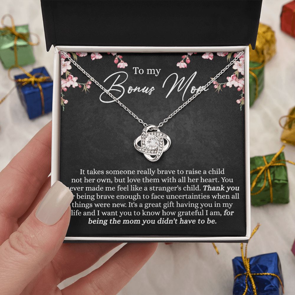 Bonus Mom Necklace, To My Bonus Mom Love Knot Necklace Gift For Mom, Mother And Daughter Necklace Gift For Mom, Brave Enough To Face Necklace, Bonus Mother Gift Necklace Jewelry Gift For Women Love Knot Necklace 6323