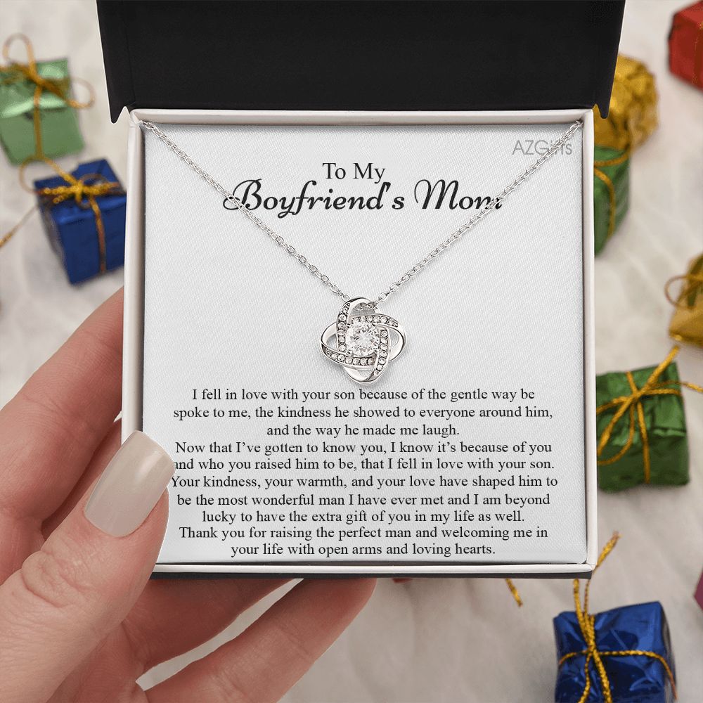 To My Boyfriend's Mom Necklace Mother In Law Jewelry Gift For Christmas Birthday Mother's Day Gift Jewelry Box And Message Card To Boyfriends Mother Gift Love Knot Necklace From Girlfriend