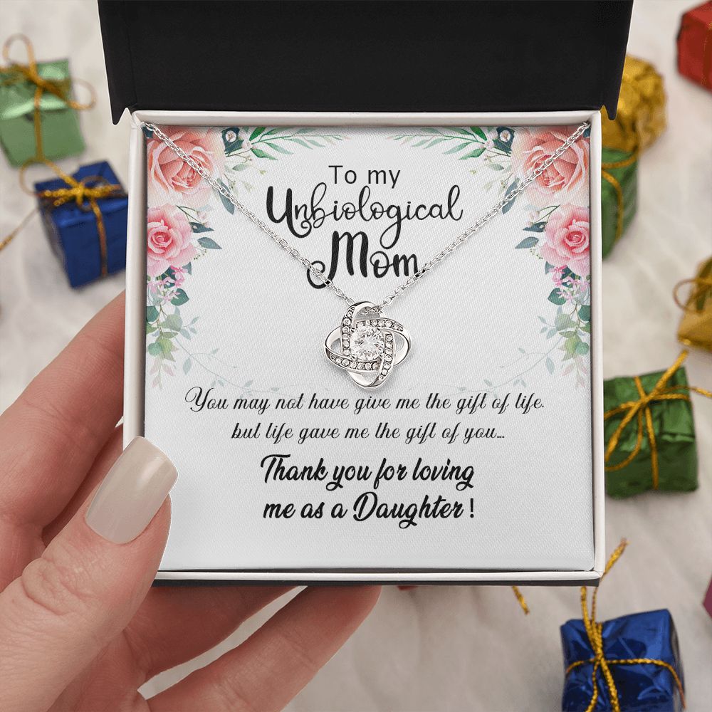 Unbiological Mom Gift Necklace, To My Unbiological Mom Love Knot Necklace From Daughter And Mother Gift Necklace, Bonus Mom Gift Necklace, Boyfriend's Mom Gift Necklace, Jewelry Gift For Women Love Knot Necklace 6323
