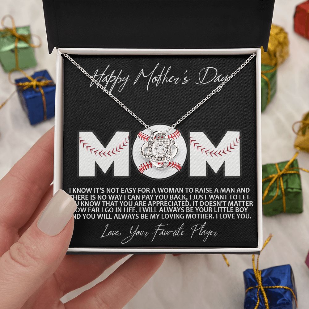 Baseball Mom Gift Necklace, To the Best Baseball Mom Necklace From Daughter, Favorite Player Necklace Gift For Mom, Baseball Mom Love Knot Necklace Jewelry Gift For Women Happy Mother's Day Necklace Love Knot Necklace 6323