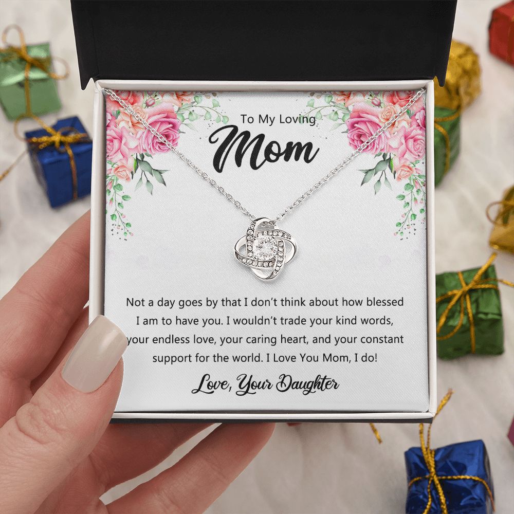 To My Loving Mom Necklace From Daughter, Happy Mother's Day Necklace, To My Mom Love Knot Necklace, Mother And Daughter Necklace Gift For Mom On Mother's Day, Birthday Gift Anniversary Jewelry Gift Love Knot Necklace 6323