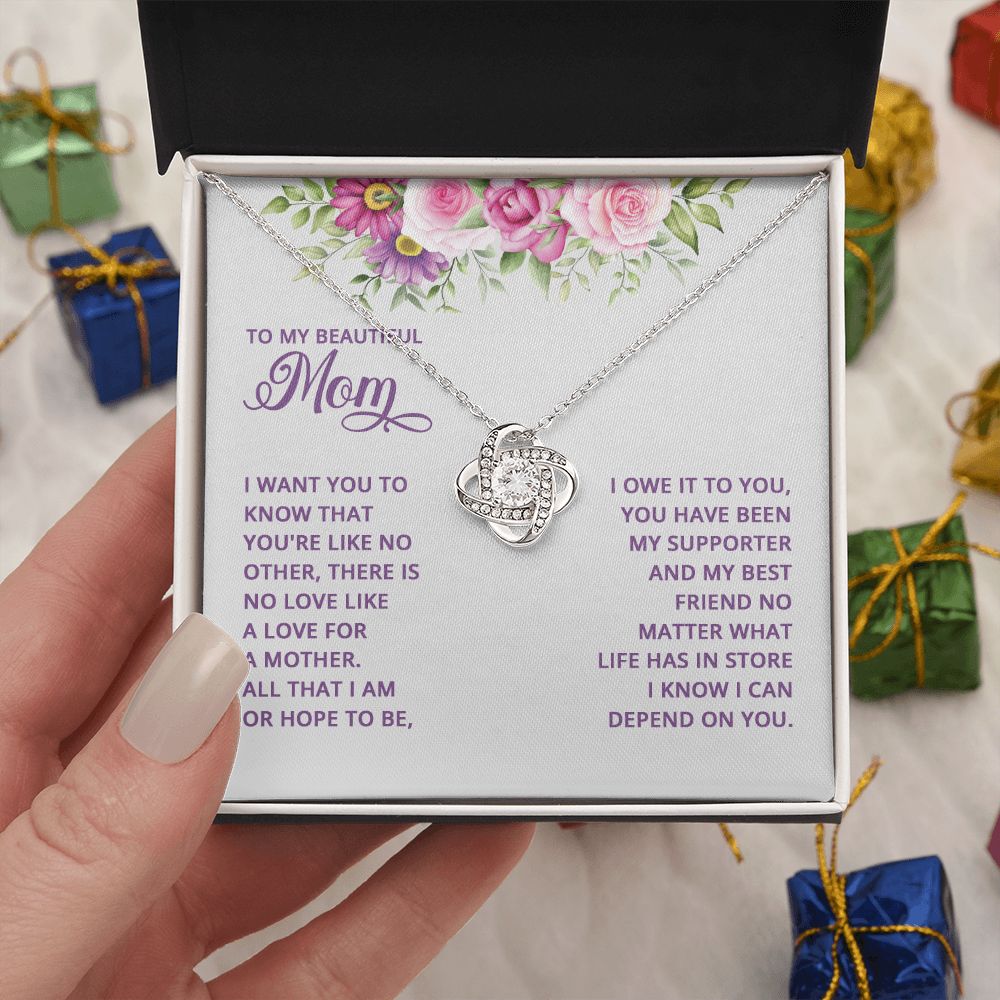 Happy Mother's Day Necklace, Beautiful Mom Necklace, Mom Love Knot Necklace, To My Beautiful Mom Necklace From Daughter Gift For Mom On Birthday Gift To Mom, Mother's Day Necklace Gift For Mom Love Knot Necklace 6323