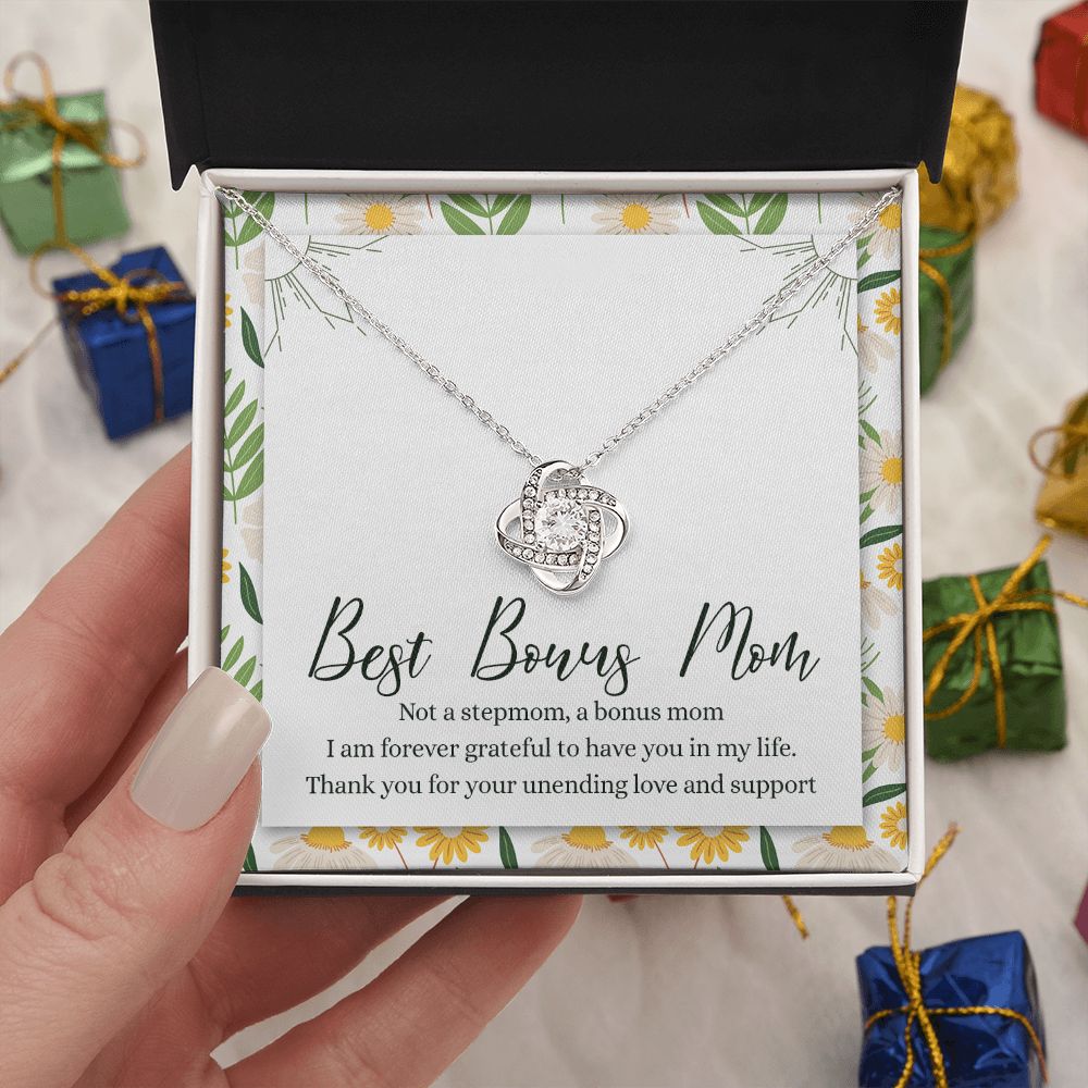 Bonus Mom Gift Necklace, To My Bonus Mom Love Knot Necklace Gift From Daughter, To The Best Bonus Mom Necklace, Step Mom Wedding Gift Necklace Jewelry Gift For Women, Bonus Mom Love Knot Pendant Love Knot Necklace 6323
