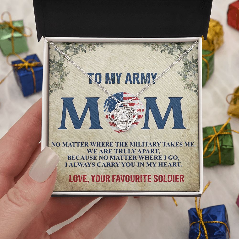 Army Mom Necklace, To My Army Mom Necklace From Daughter, Favourite Soldier Necklace Gift For Mom, Army Mom Love Knot Necklace Gift, Military Mom Gift Necklace, Soldier Mom Necklace Gift For Women Love Knot Necklace 6323