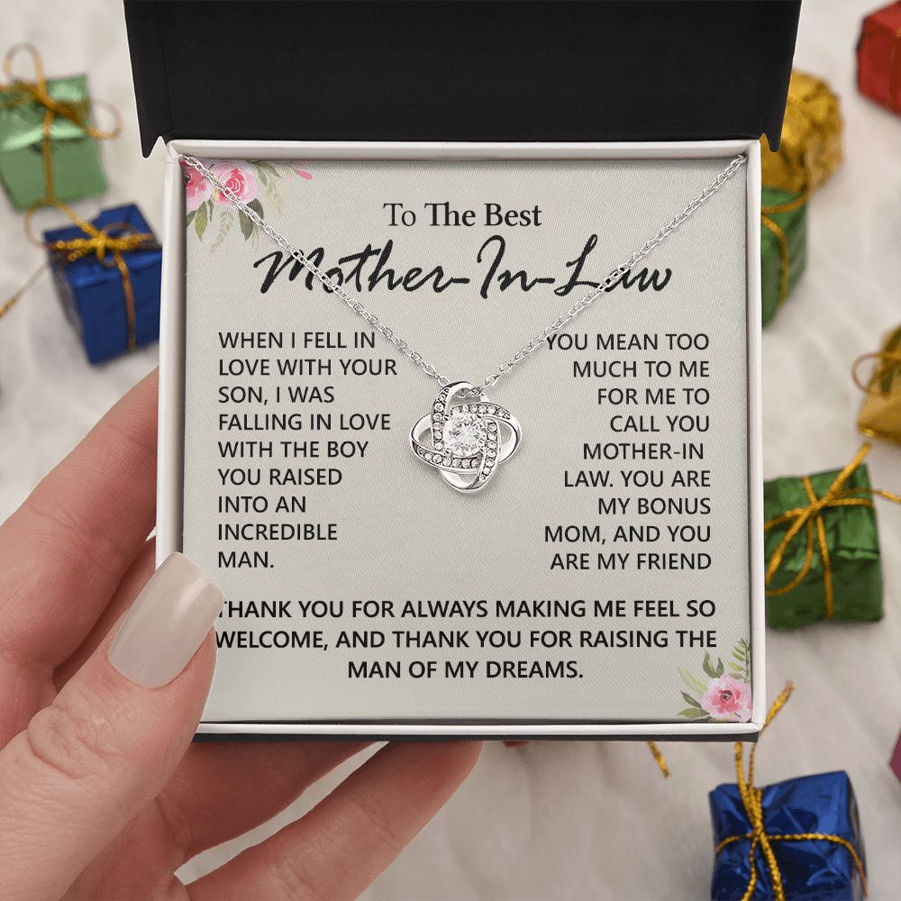 To My Mother in Law Love Knot Necklace From Daughter, Pendant Gift for Mother's Day Birthday Gift Boyfriend's Mom, Mother In Law On You Wedding Necklace Gift For Mother In Law, Gift For Bonus Mom Love Knot Necklace 6323