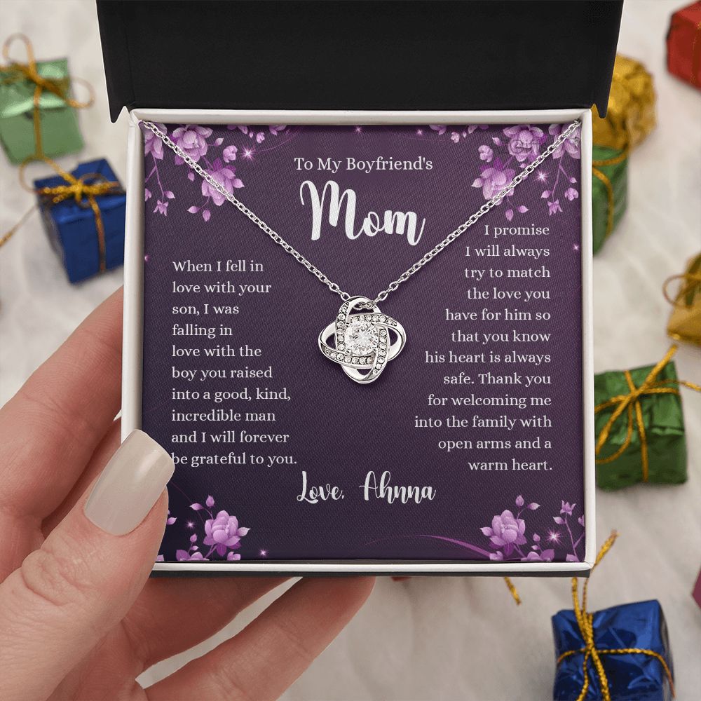 To My Boyfriend's Mom Necklace Gifts For Boyfriends Mom From Girlfriends Son Love Knot Necklace For Boyfriend's Mom On Birthday Going Away Retirement Mother's Day Gift For Boyfriend Mom Jewelry Box