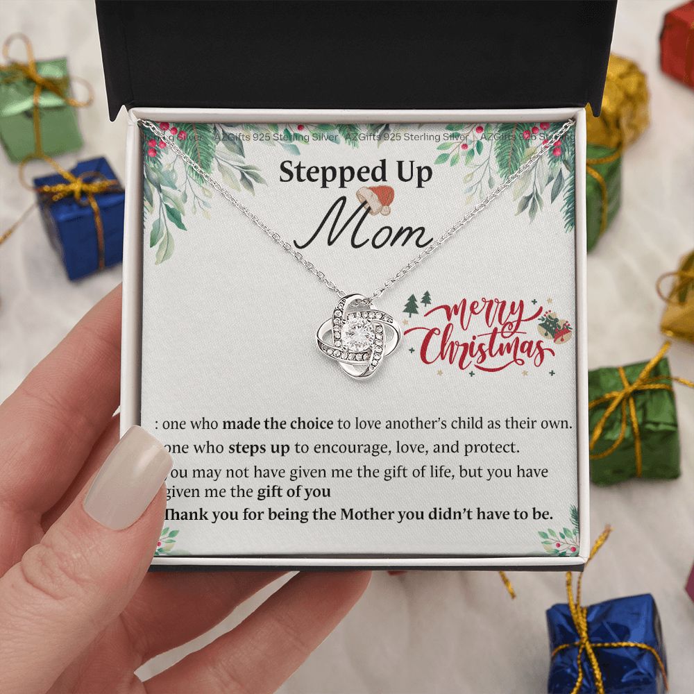 Inspirational StepMom Gifts Stepped Up Mom Necklace Birthday Gift for Bonus Mom Love Knot Necklace Gift for Step Mom