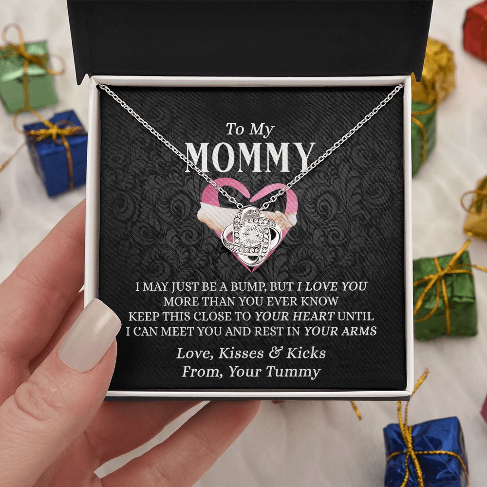 To My Mommy Gift Necklace, Mommy Love Knot Necklace From Tummy, Future Mom Gift Necklace, Pregnancy Gifts Necklace for First Time Moms, Sentimental Gift for Mothers, Mom To Be Gift Necklace Love Knot Necklace 6323