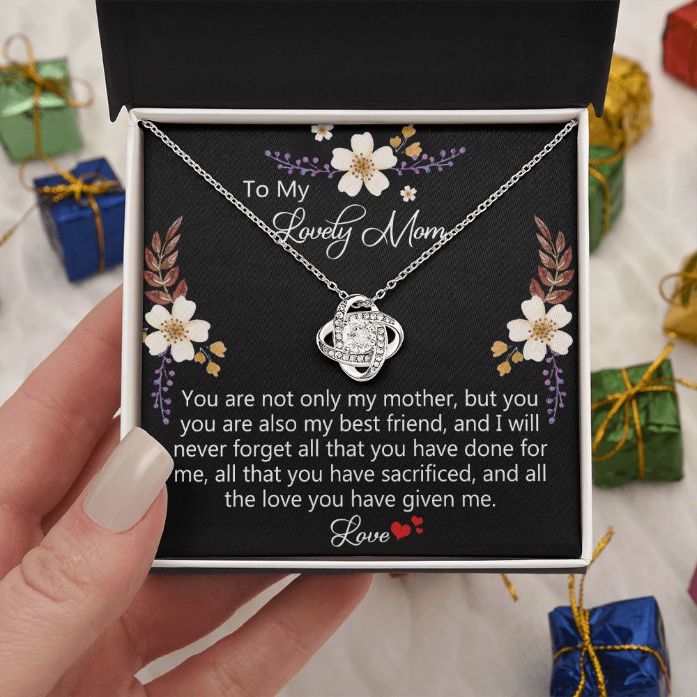 Lovely Mom Necklace, To My Mom Necklace From Daughter Gift For Mom On Birthday Gift Anniversary, Mother' Day Wedding Day Necklace Gift For Mom, Lovely Mom Jewelry Gift For Women, Mom Gift Necklace Love Knot Necklace 6323