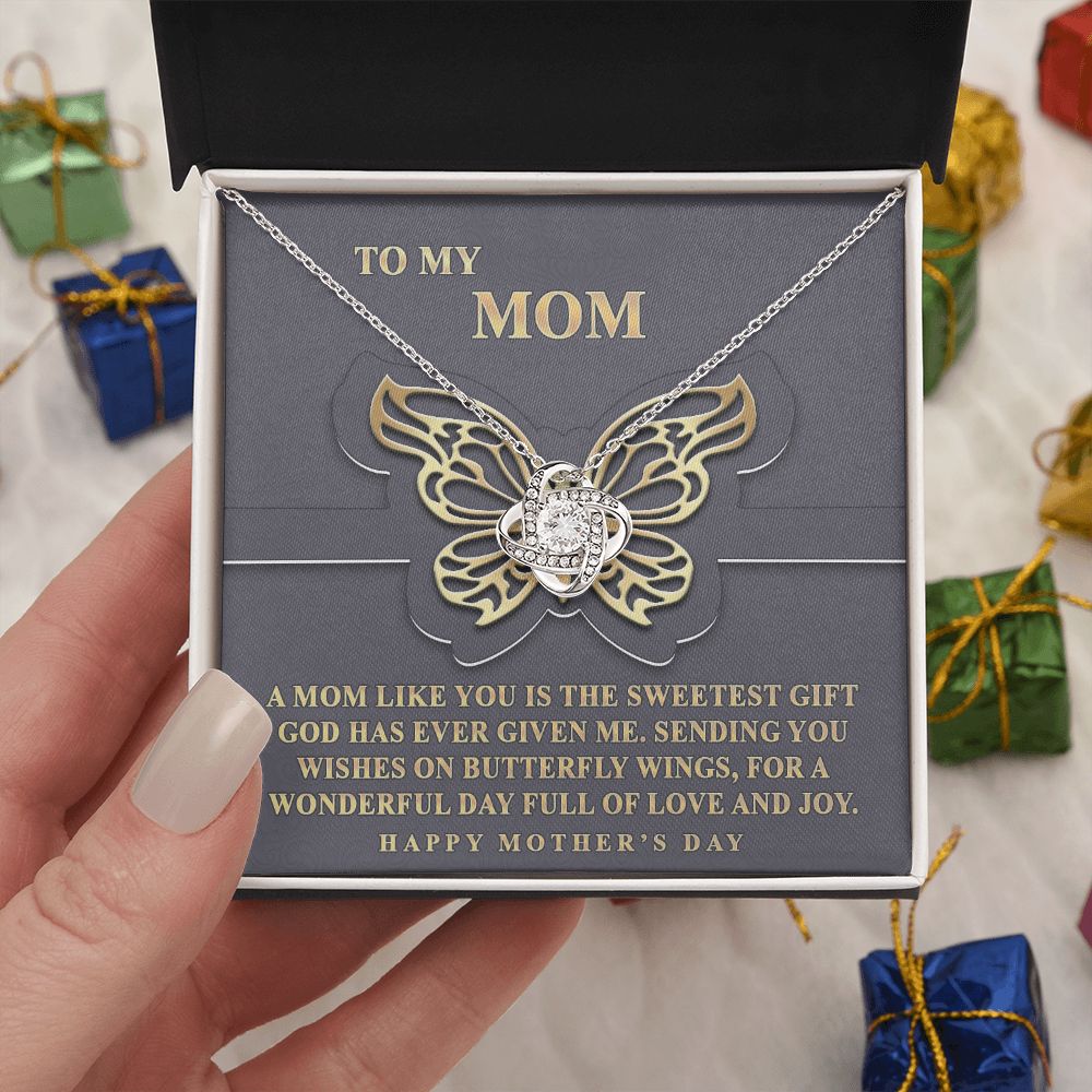 Butterfly Mom Gift Necklace, To My Mom Love Knot Necklace From Dayghter, Happy Mother's Day Necklace Gift For Mom, Mother And Daughter Gift Necklace To Mom On Mother's Day, Jewelry Gift For Women Love Knot Necklace 6323