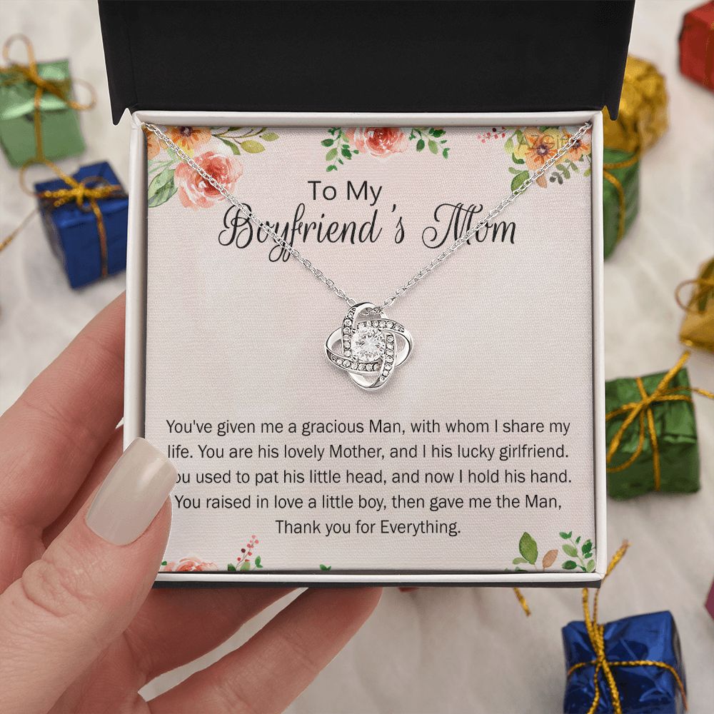 To My Boyfriend's Mom Love Knot Necklace Gift Boyfriends Mom Necklace Future Mother In Law Jewelry Christmas Mothers Day Gift With Message Card Box For My Boyfriend Mother Mom Mother's Day Necklace