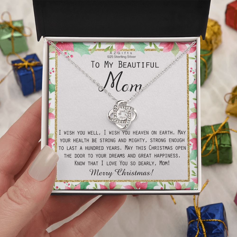 Mom Christmas Gift from Daughter or Son Love Knot Necklace Jewelry Gift Box for Mom Merry Christmas Present for Mother Love Knot Necklace Set Gift for Mom