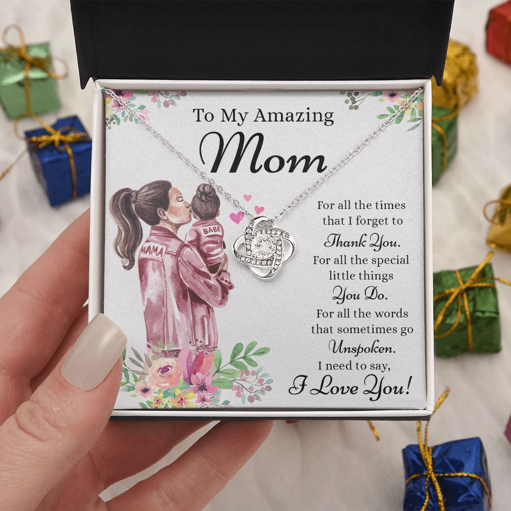Amazing  Mom Gift Necklace, To My Amazing Mom Love Knot Necklace Gift for Mom, Thank You Mom Necklace, Sentimental Gift Necklace for Mom from Daughter To Mother Necklace Mothers Day Pendant Gift Love Knot Necklace 6323