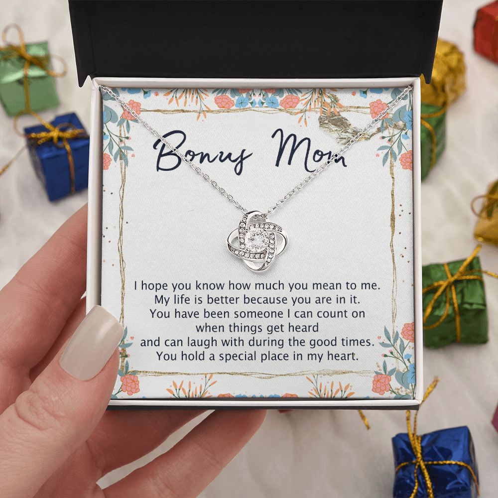 Bonus Mom Necklace, Daughter And Mother Necklace Gift For Mom, To My Bonus Mom Love Knot Necklace Gift From Daughter, Bonus Mom Gift Necklace For Mom, Bonus Mother Bonus Mammy Jewelry Gift For Women Love Knot Necklace 6323