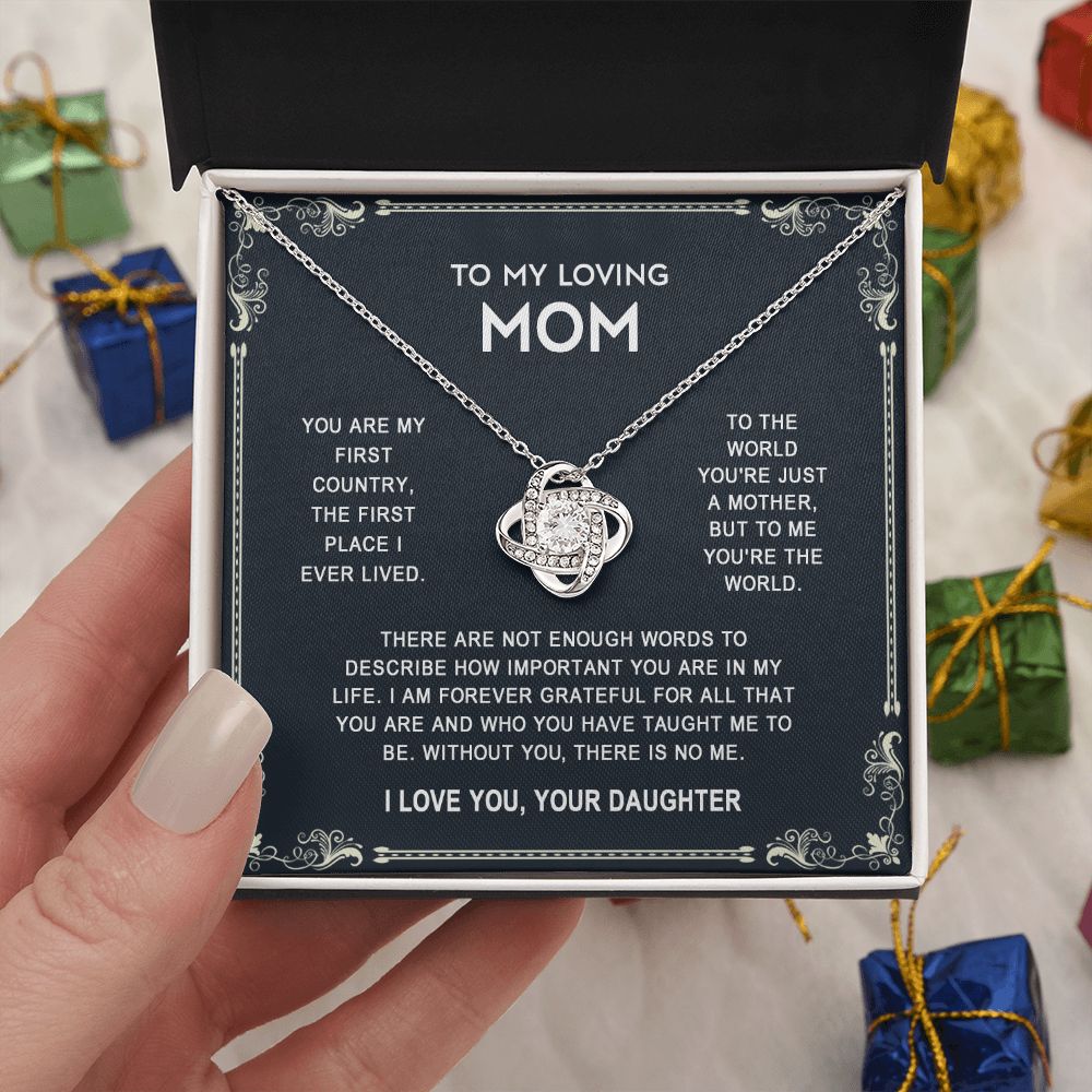 Loving Mom Necklace, Mother And Daughter Love Knot Necklace, To My Loving Mom Necklace From Daughter Gift On Birthday Gift Anniversary Mother's Day Necklace Pendant For Mom Jewelry Gift For Women Love Knot Necklace 6323