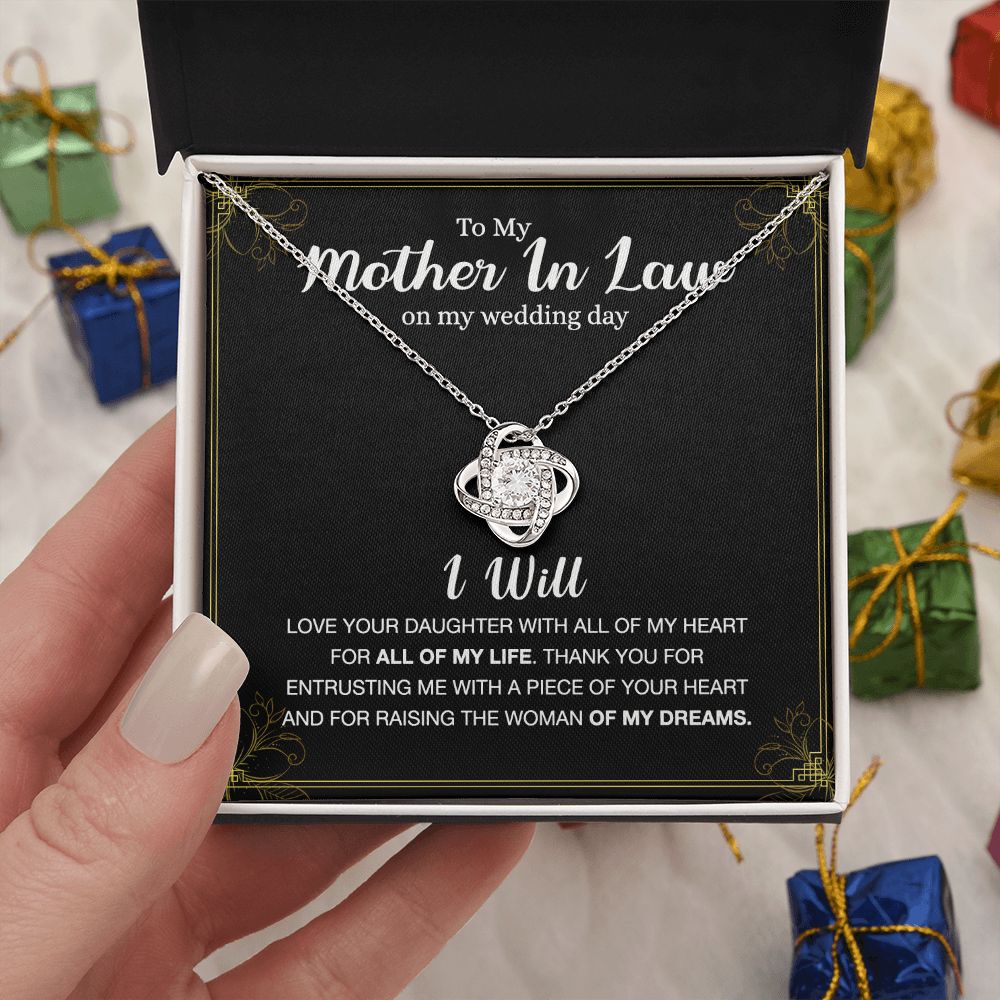 Mother In Law Gift Necklace, To My Mother In Law Love Knot Necklace Gift From Daughter, Mother In Law On My Weding Day Necklace, The Love Knot Necklace Gift On Wedding Day For Mother In Law Jewelry Love Knot Necklace 6323