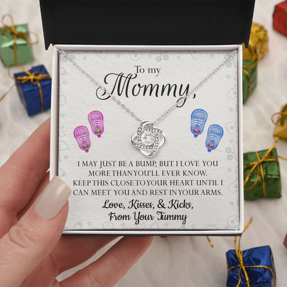 Mom Gift Necklace, To My Mommy Love Knot Necklace From Tummy, Necklace Gift For Mom, Mother's Day Necklace Gift, Birthday Necklace For Mom Anniversary Jewlry Gift For Women Kisses And Kicks Necklace Love Knot Necklace 6323