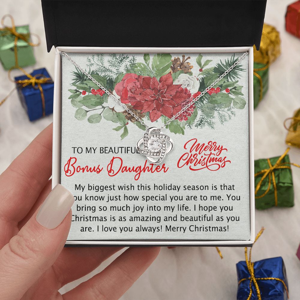 To My Bonus Daughter Necklace from Bonus Mom Christmas Necklace from Step Mom to Step Daughter Personalized Christmas Day Gift for Stepdaughter Daughter In Law Love Knot Necklace Set gift for Bonus daughter