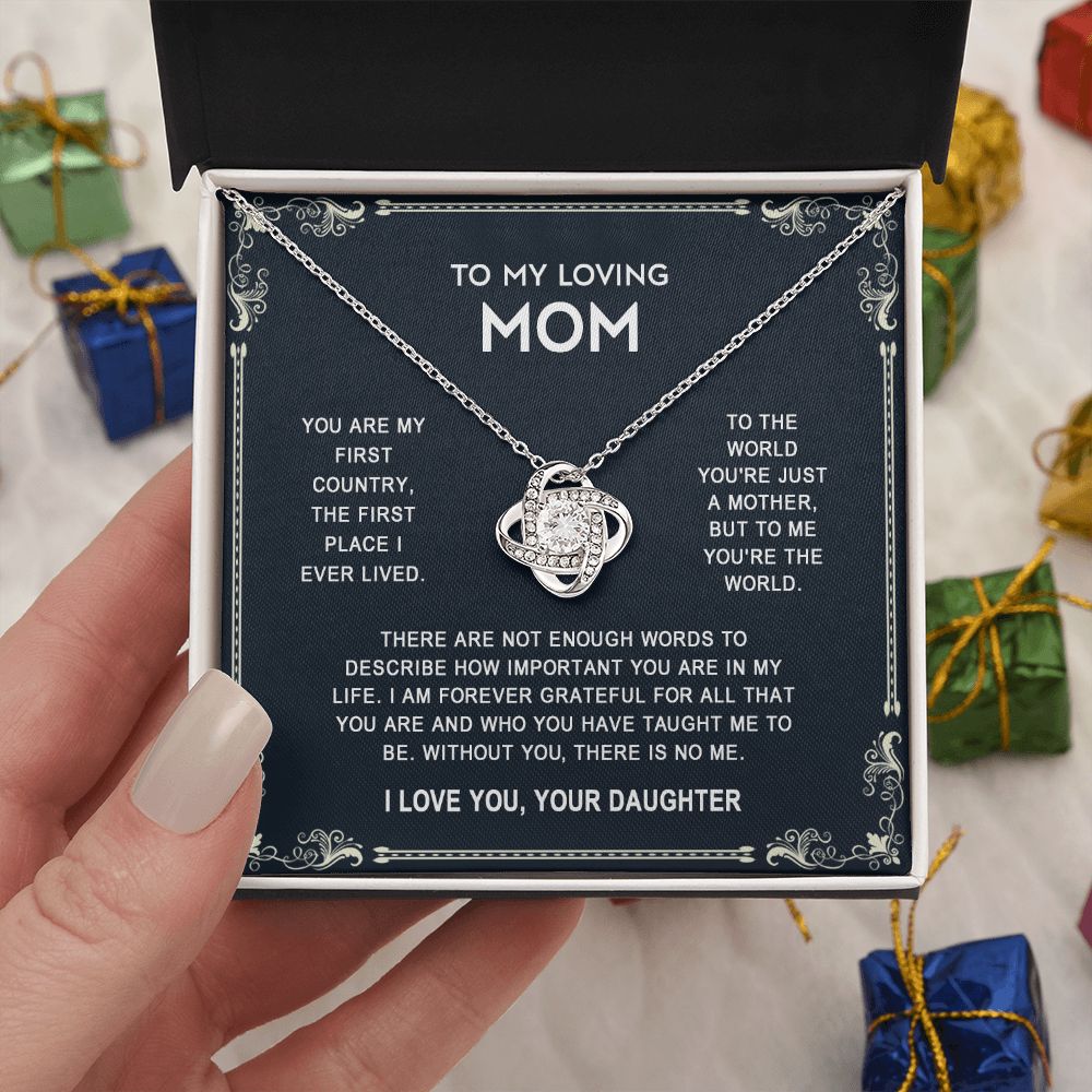 To My Loving Mom Necklace from Daughter, Love Knot Necklace for Mother, Daughter Gift For Mom, Present For Mom, Mother Gifts from Son or Daughter, Jewelry Gift for Mothers Day, Birthday Gift for Mother, Moms