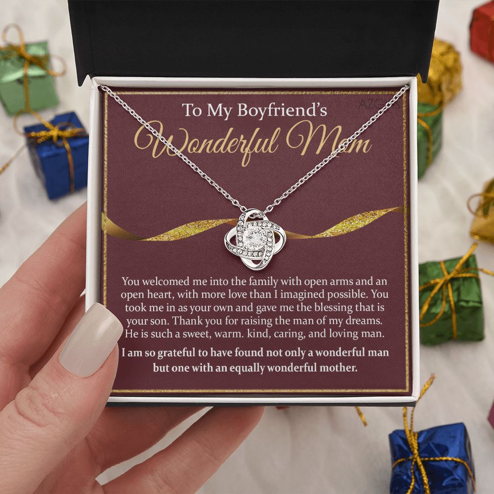 Personalized Gift Necklace For Boyfriends Mom, Boyfriends Mom Gift Necklace, Message Card Jewelry, To My Boyfriend's Mom Necklace From Girlfriend's Mom Mother's Day Necklace For Boyfriend Mother Love Knot Necklace 6323