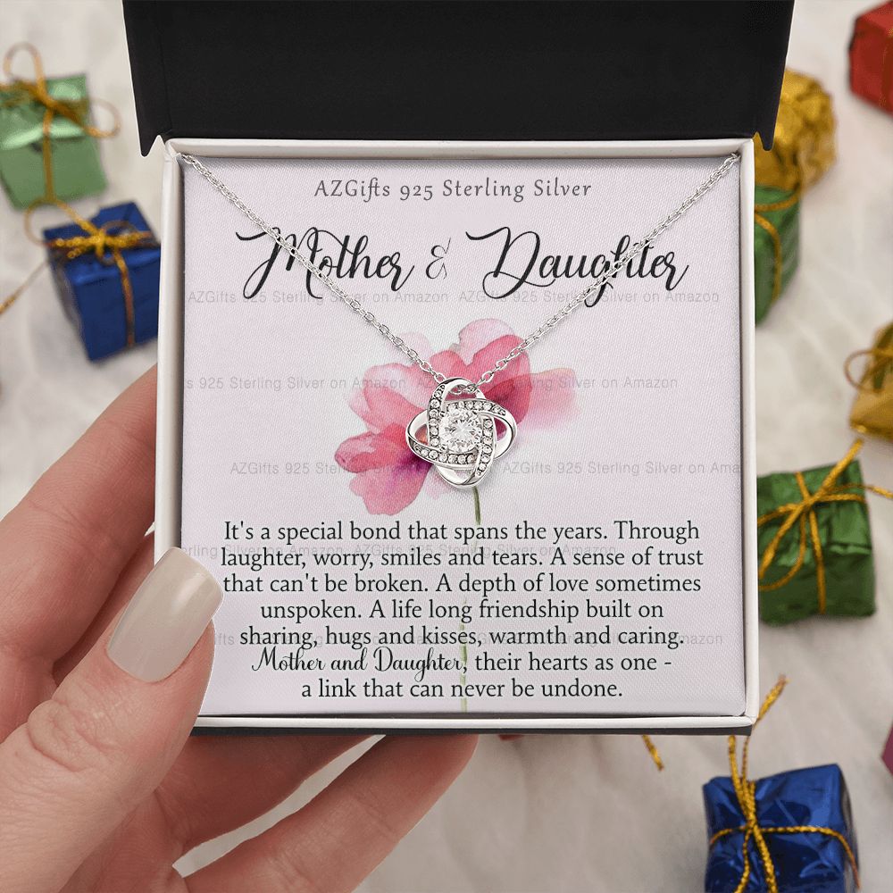 Mother Daughter Gift Necklace, To My Mother Love Knot Necklace with Message Card And Box Gift For Mother To Daughter Gift Necklace for Mom from Daughter Gift Birthday Gift for Mom Daughter Necklace Love Knot Necklace 6323