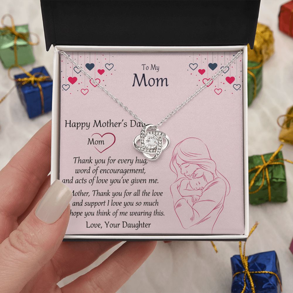 Happy Mothers Day Necklace, To My Mom Necklace From Mom, Mother Day Jewelry Gift Personalized Mothers Day Necklace Gifts For Mom Mother To Daughter Thank Gift Love Knot Necklace For Mom Jewelry Love Knot Necklace 6323