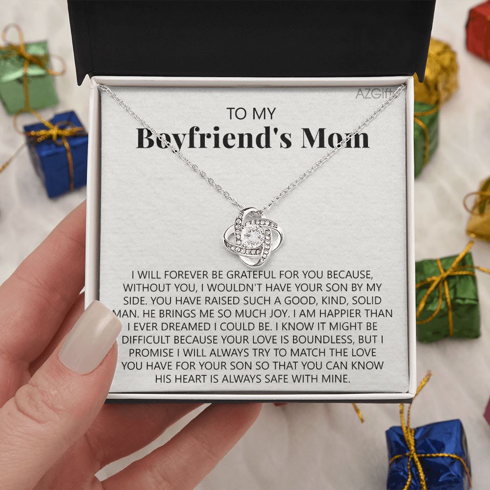 To My Boyfriend's Mom Necklace Pendant Jewelry Gift For Boyfriend's Mom On Mothers Day Birthday Present With Message Card And Gift Box For Boyfriend's Mom Gift Love Knot Necklace For Women