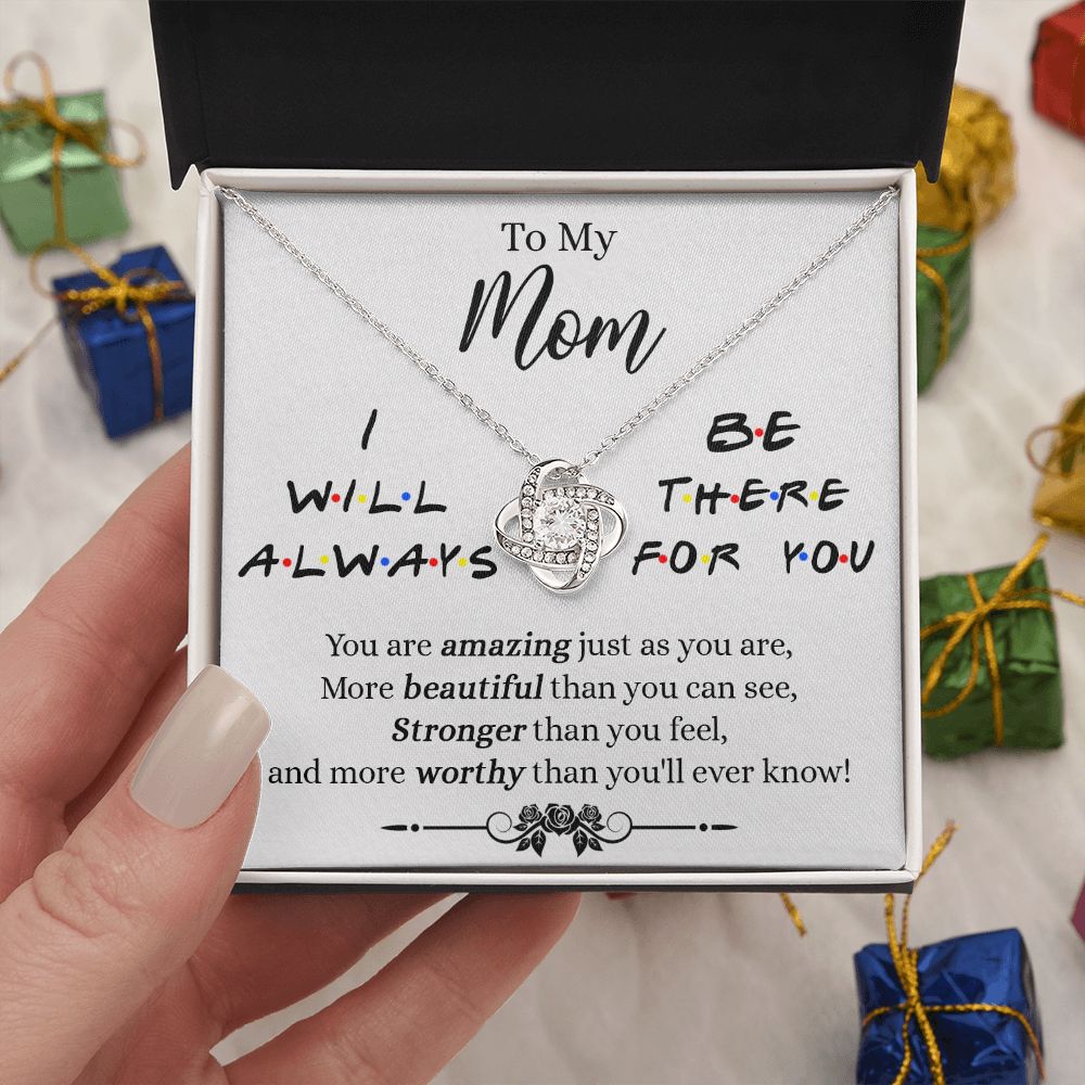 To My Mom Necklace, Mother Daughter Gift Necklace, To My Mom Love Knot Necklace, I Will Always Necklace Gift For Mom, Mothers Day Necklace Gift From Daughter Or Son, Jewelry Message Card Gift Box Love Knot Necklace 6323